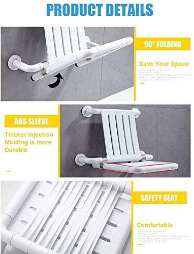 Bancs d'aide au bain pliants tabouret de douche mural ergonomique blanc - 5