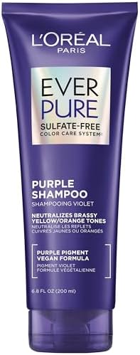 L’Oreal Paris Sulfate Free Brass Toning Purple Shampoo for Blonde, Bleached, Silver, or Brown Highlighted Hair, EverPure, 6.8 Fl Oz (Packaging May Vary)