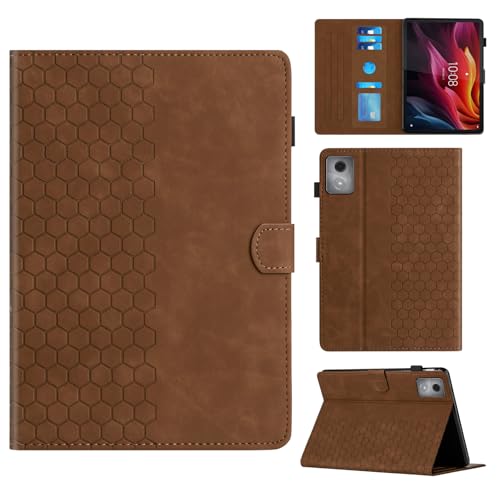 Rosbtib Coque pour Lenovo Tab K11 Plus/M11 Plus 11.45" Product boîtier avec Support avec Fente pour Carte, Motif Hexagonal structuré Housse en Similicuir pour Lenovo Tab K11 Plus, Marron