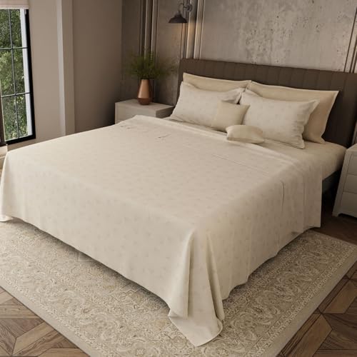 Image of BOUTIQUE LIVING Platinum Pulse Manchester 100% Cotton 800 TC Beige Floral King Bedding Set