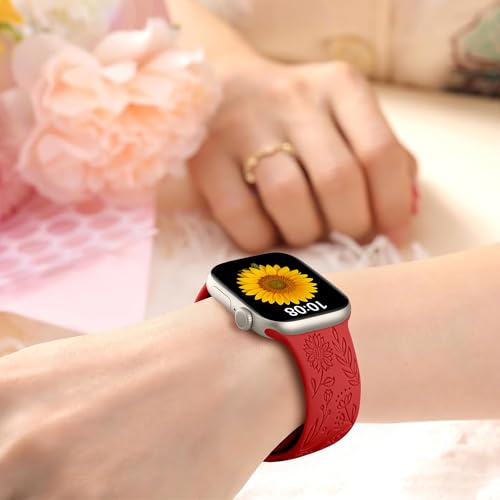 Image of SNBLK 6 Pack Floral Engraved Bands Compatible with Apple Watch Bands 40mm 41mm 42mm 38mm 44mm 45mm 46mm 49mm Women Men, Silicone Flower Pattern Strap for iWatch Series 11 10 Se Ultra 9 8 7 6 5 4 3 2 1