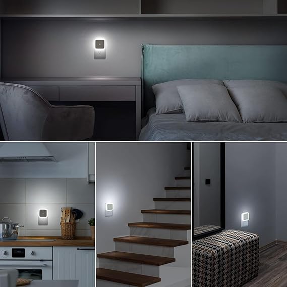 Image of Plastic 6pc Night Lamp Sensor Light for Bed Side Home|Smart Automatic ON /Off Dim LED Lights|Energy Saving 0.5W Lamp|Long Life for Hallway,Stairs,Kitchen,Bathroom (White (6 PCS))
