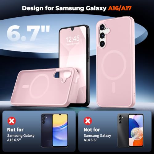 Image of SUPFINE Magnetic for Samsung Galaxy A16 5G Case with Screen Protector, (Built-in Magnets) (Military Grade Drop Protection) Slim Translucent Shockproof Phone Case,Pink