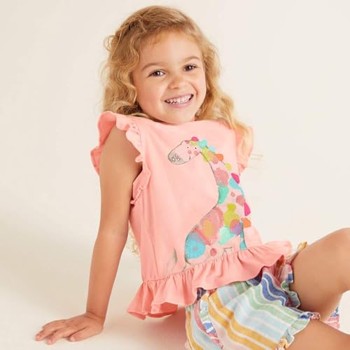 Image of Toddler Baby Girl Short Sleeve Giraffe T-Shirt Ruffle Sleeve Cotton Unicorn Tank Tops Tee