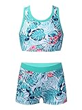 JanJean Mädchen Zweiteiler Badeanzug Tankini Set Bikini Tops + Badehose Schwimmanzug Bademode Kinder Schwimmanzug Swimwear Gr.98-176 Türkis 134-140