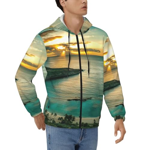 Sweat à capuche zippé pour homme en polyester doux motif Hawaii imprimé Hanauma Bay
