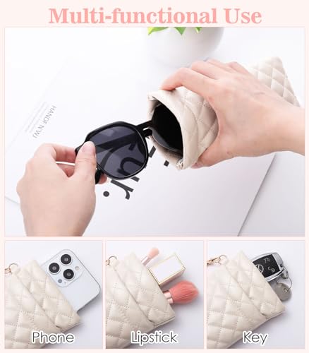 Image of MoKo Squeeze Top Glasses Pouch, Portable Leather Soft Sunglasses Case Anti-Scratch Eyeglasses Bag Goggles Sleeve