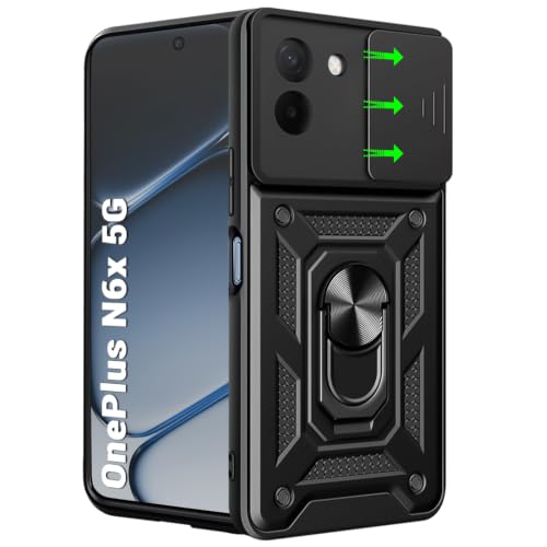 Image of TheGiftKart Tough Armor Bumper Back Cover Case for OnePlus N6X 5G | Sliding Camera Cover, Kickstand & Ring Holder | 360 Degree Protection Back Case Cover for OnePlus N6X 5G (PC & TPU, Black)