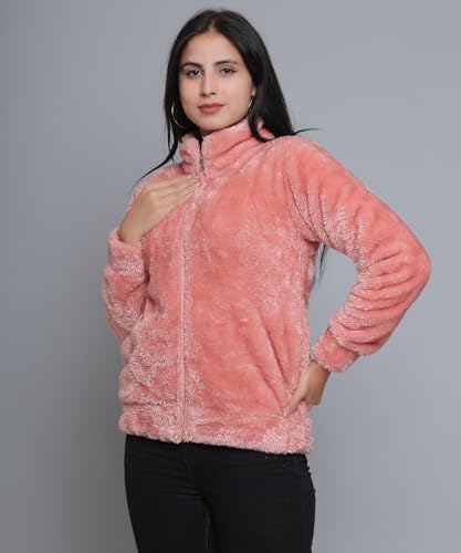 Image of Women's Ultra-Soft Plush Fleece Winter Jacket with High Neck & Full Front Zipper | Warm Cozy Fur Coat for Casual, Travel, Outdoor & Daily Cold Weather Wear