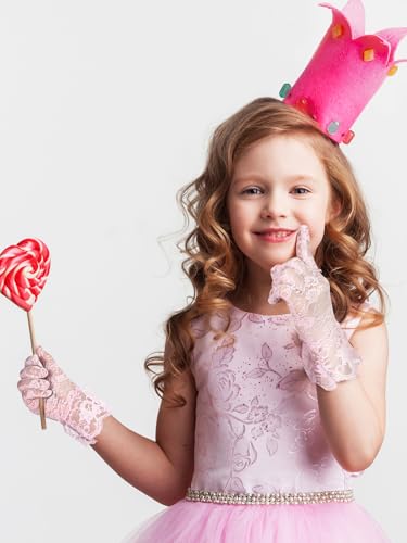 Geyoga 6 Pairs Tea Party Lace Gloves for Little Girls Kids Lace Short Princess Gloves Halloween Novelty Accessories for Party4