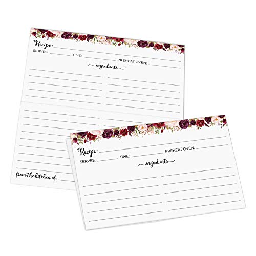 321Done Folding Recipe Cards (Set of 50) Floral Roses on White, From the Kitchen Of - Folds to 3x5 from 6x5 - Retro Vintage Wedding Baby Bridal Shower Gift Party - Made in USA - Double-Sided, Folded