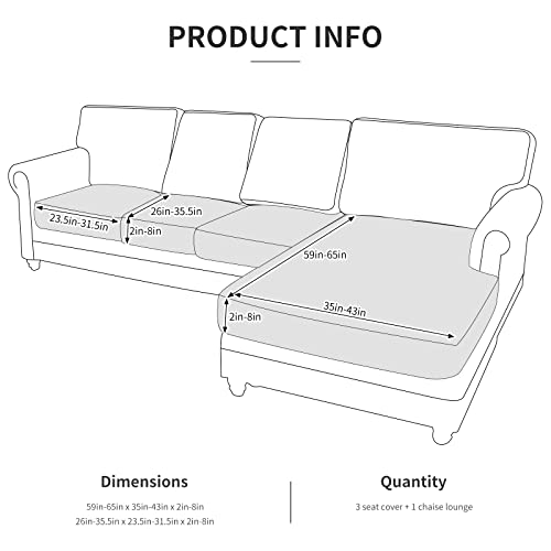 Foreate Sectional Couch Covers 4 Piece Sectional Couch Cover Sets - Stretch Sofa Cushion Covers For L Shape Sofa Furniture Protector Sets For Sofa Seat (3 Seater + 1 Chaise, Karak Stone) #TOP6