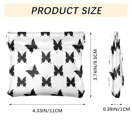 Black Butterfly Silhouette Coin Purse Leather Pouch Change Purse, Squeeze Coin Pouch for Cards, Keys & Lipsticks, Unisex3