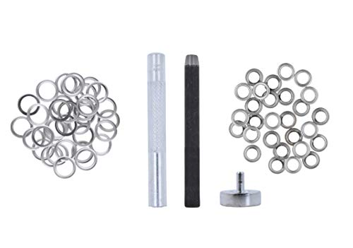 Mandala Crafts Silver Tone Metal Grommets Set, 100 Sets 3/16 Inch Metal Eyelets and Grommets Tool Set for Fabric, Leather, Rivets, Tarps, Clothing, Boots, and Sewing