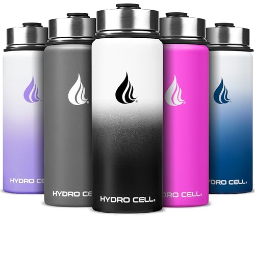 Image of HYDRO CELL Stainless Steel Insulated Water Bottle with Straw - For Cold & Hot Drinks - Metal Vacuum Flask with Screw Cap and Modern Leakproof Sport Thermos for Adults (Black /White 18oz)