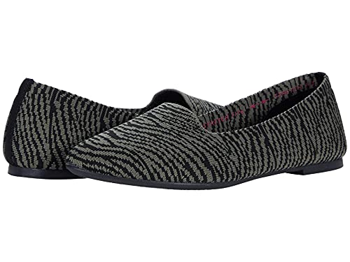 Skechers Cleo-Knitty Zebra, Zapatos Tipo Ballet Mujer, Verde Oliva y Negro, 35.5 EU
