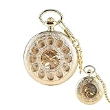 FARIDRUN Orologio da tasca meccanico vintage per uomini e donne, display con numeri romani, argento/oro, orologio con ciondolo a forma di mezzo cacciatore, regalo, stile uomo, Oro, One Size