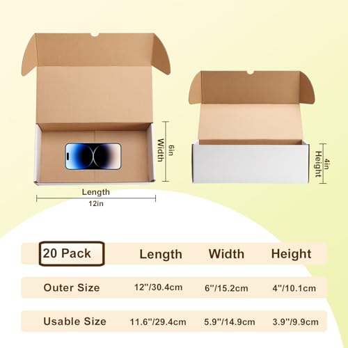 Image of WIFTREY 12x6x4 White Shipping Boxes Set of 20, Small Corrugated Cardboard Mailer Box 12 x 6 x 4 for Packaging Small Business