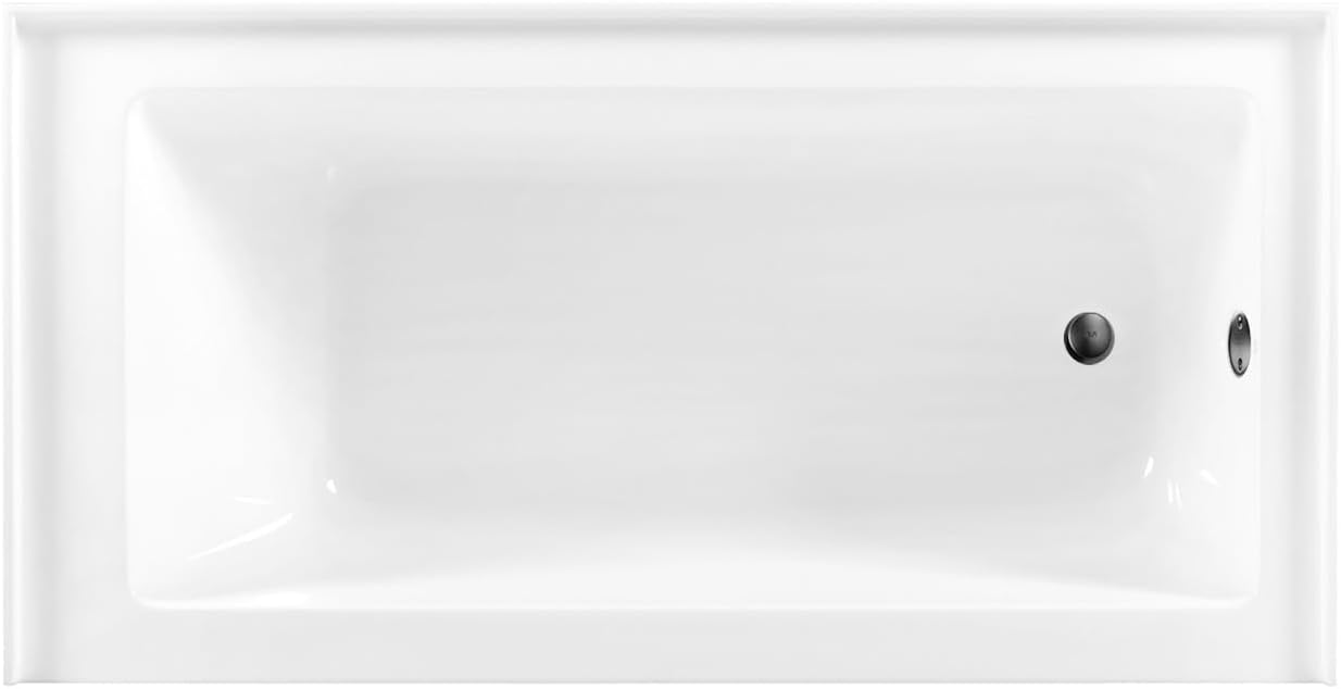 Aqua Eden CVTDE603122R0 60" Acrylic Rectangular 3-Wall Alcove Tub, Right Hand Drain, Glossy White/Matte Black