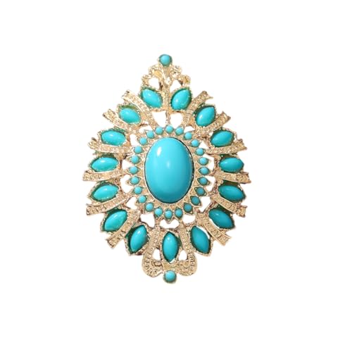 Image of Baroque Turquoise Bead Brooch Pin for Women Men Gold Tone Fashion Blue Birthstone Geometric Filigree Brooches Lapel Pins Dainty Dress Accessories Birthday Anniversary Jewelry Gift