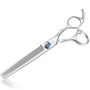 JASON 7″ 50 Teeth Thinning Dog Grooming Blending Scissor, Ergonomic Pet Grooming Thinner Blender Shears Cat Trimming Texturizing Kit with Offset Handle and a Jewelled Screw, 30% Thinning Rate