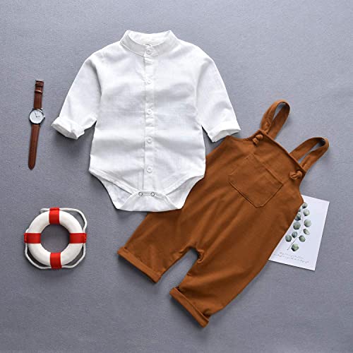 Image of Unutiylo Baby Boys Clothes for Gentleman Outfits,Toddler Overalls Baby Suspender Pants and Bodysuit Romper