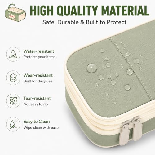 Image of PUPTILY Pencil Case, Large Capacity Aesthetic Pencil Cases with Durable Zipper, Big Stationery Pencil Pouch for Women & Men, Adults Portable Storage Organizer Bag for College, Office, Travel (Green)