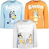 Bluey Bingo Dad Toddler Boys 3 Pack Long Sleeve T-Shirts Orange/Blue/Gray 4T