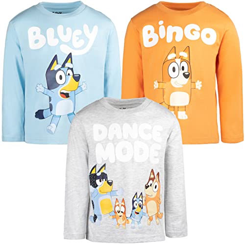 Bluey Bingo Dad Little Boys 3 Pack Long Sleeve T-Shirts Orange/Blue/Gray 7-8