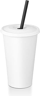 [16 oz. - 50 sets] Disposable Paper Cups with Paper Lids, Compostable Non-Plastic Cups Eco Friendly Recyclable Cups with Covers for Iced Coffee