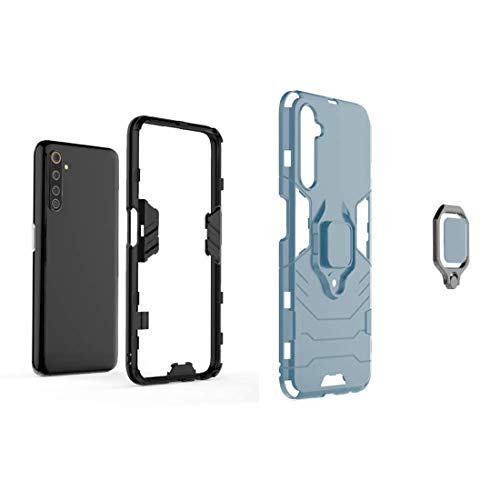 Image of Hybrid Armor Rugged Shell Back Case Cover 360 Rotating Holder Ring Grip Kickstand Metal Plate for Magnetic Car Mount Shockproof Cover for OnePlus Nord - Blue