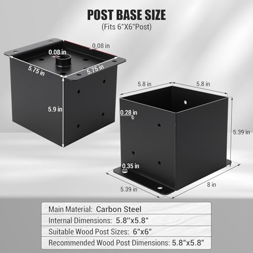 Post Base for Pergola and Gazebo 4x4 Or 6x6 Options,Heavy-Duty Post Anchor for Concrete,Wood Posts,Outdoor Post Holder for Fence and Deck - Image 2