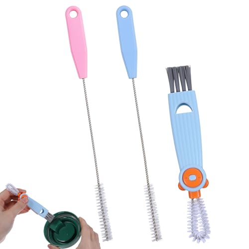 AHQiZFX 3 Stück Reinigungsbürste,3-in-1-Becherdeckel-Reinigungsbürste,Flaschendeckelbürste,Tragbare Spaltreinigungsbürste,Wasserflaschen-Reinigungsbürsten-Set,Flaschenhals Bürste für Tassen Flaschen