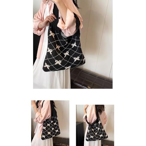 Beach Bags for Women Coquette Bow Bag Purse Cute Crochet Beach Tote Bag Boho Knit Shoulder Purses Travel Vacation4