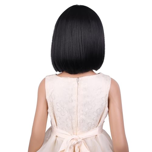Image of PATTNIUM Kids Black Wig Child Black bob Wig Short Black Wig for Girls Cosplay Party Synthetic Rose Net Daily Wear Wig (Black)