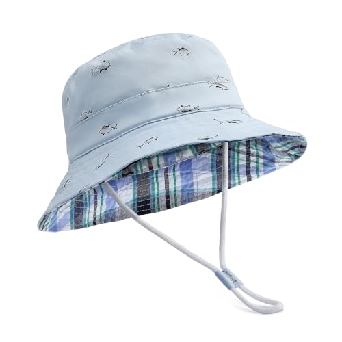 Durio Baby Sun Hat Wide Brim Baby Bucket Hats for Boys Blue 6-12 Months