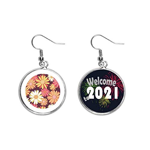 Pendientes de flores rojas y amarillas de plata talla M estilo colgante