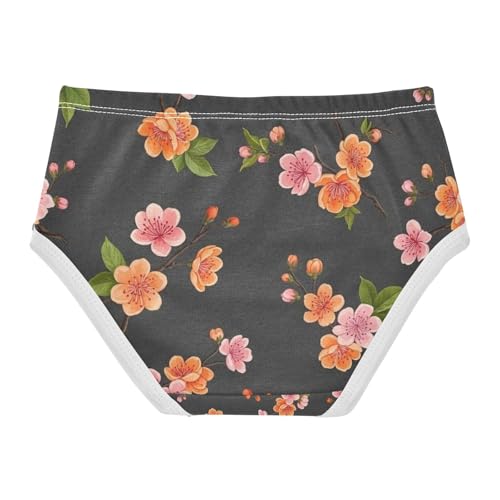 Toddler Girl Briefs, Cherry Blossom Flowers Green Leaves Girls Underwear Cotton, 2–8 Years2