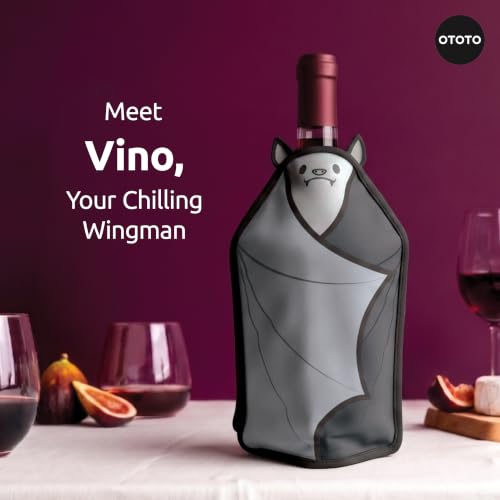 Image of OTOTO Vino Wine Cooler Sleeve - Bat Cooler Sleeve for Wine Bottles & Glass Bottles, Reusable Bottle Cooler Sleeve, Halloween Spooky Gifts, Gothic Gifts, Unique Kitchen Gadgets