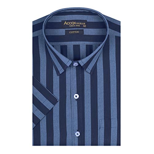 Image of ACCOX Men's Striped Half Sleeves Regular Fit Cotton Formal Shirt(GO596)