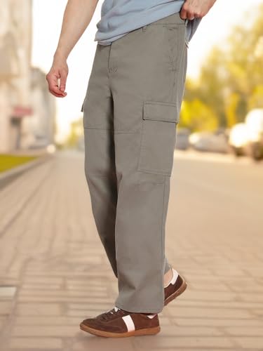 Image of Urbano Fashion Men's Loose Baggy Fit Solid Cargo Chino Trouser Pant with 6 Pockets Non-Stretchable