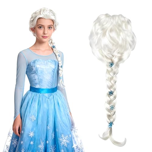 HIULLEN Perruque Elsa, Princesse Perruque pour Enfants et Femme, Perruques Reine des Neiges Enfant, Perruques Raiponce pour Carnaval Déguisement Convient aux Enfants