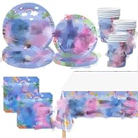 Pappteller Kindergeburtstag, 81 Stück Partygeschirr Geburtstagsdeko Set für 20 Personen, Party Geschirrset Pappteller Becher Servietten Tischdecke Tischdeko für Kindergeburtstag Oder Mottoparty, Blau