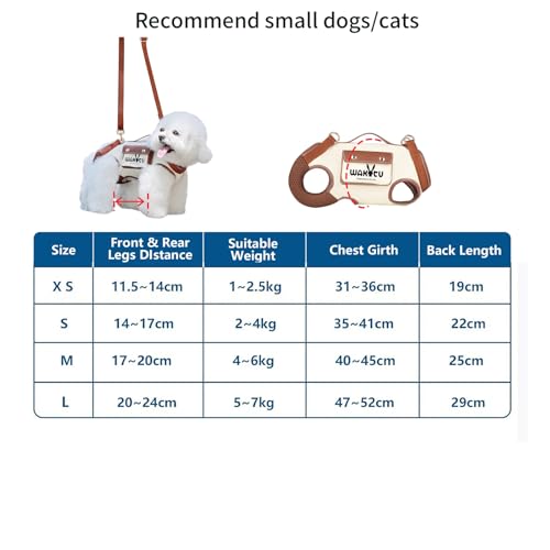 Wakytu Hundegeschirr,Tragehilfe Hund Treppe Tragegeschirr,Hundetasche für kleine Hunde verstellbare gepolsterte atmungsaktive Riemen Bequem und Modisch (S,Beige)