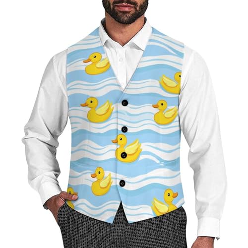 Rubber Duck Men's Suit Vests Business Formal Dress Vest V-Neck Waistcoat for Wedding Casual