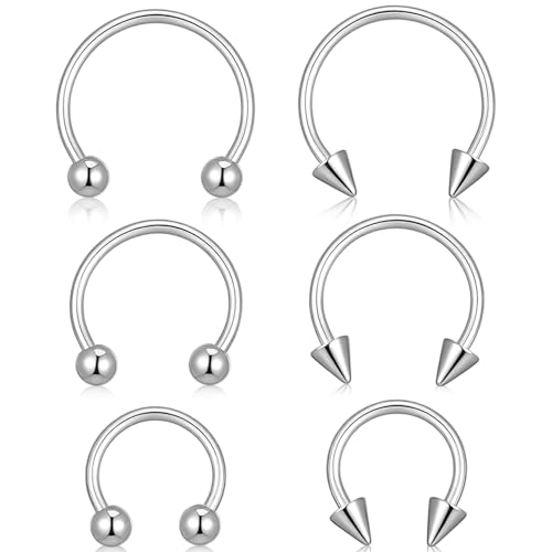 Yolev 6pcs Horseshoe Nose Ring 16g Surgical Steel Septum Piercing Jewellery