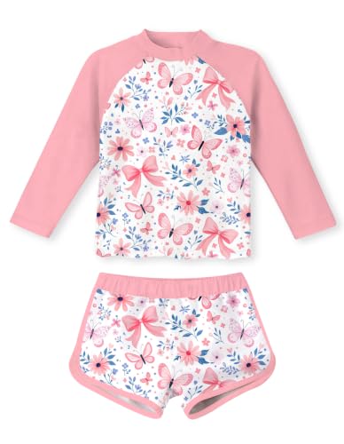 Image of TUONROAD Girls 2 Pieces Rash Guard Swimsuit Long Sleeve Tankini for 4-10 Years
