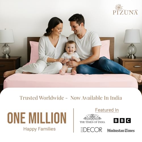 Image of Pizuna 100% Cotton Bedsheet Super King Size Light Pink, 800 Thread Count Long Staple Combed Cotton Flat Bedsheets 108x108 Inches with 4 Pillow Covers, Bed Sheet for Super King Size Bed