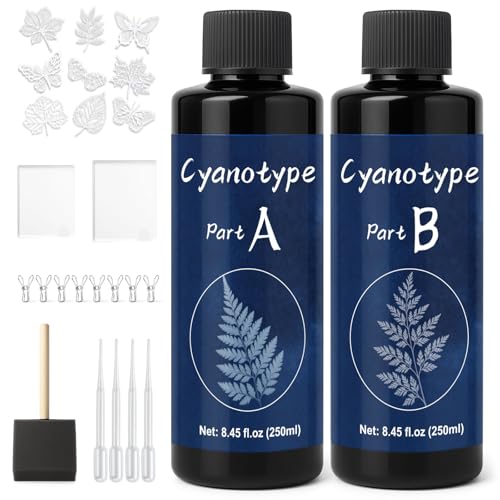 EIGTWEN 250ml Cyanotype Kit Include 2 Component Cyanotype Solution Sensitizer Set for Photographic Blueprints on Paper and Fabric Sun Printing Kit for Arts Crafts DIY Projects