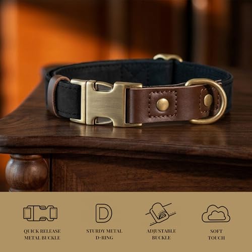 Image of Didog PU Leather Dog Collar for Medium Dogs, Soft Nylon Lining, Black M